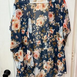 Emory Park Floral Kimono in Blue and Pink